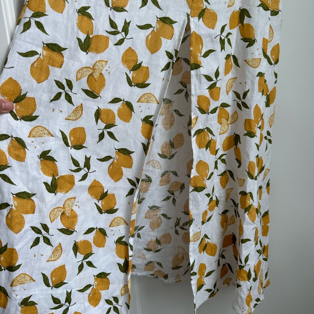 Reformation Marley 100% Linen Off The Shoulder Lemon Print Midi Dress Size 4 - Picture 6 of 8